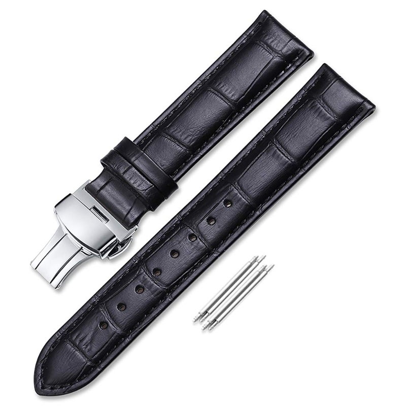 iStrap Leather Watch Band -Alligator Grain Embossed Pattern Calfskin Replacement Strap-Stainless Steel Deployment Buckle with Push Buttons-Bracelet for Men Women-18mm 19mm 20mm 21mm 22mm 24mm - Image 1
